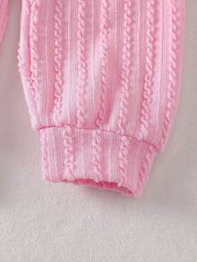 Baby Girls Autumn/Winter Fashion Cute Round Neck Knitted Long Sleeve Embroidered Cartoon Fox Pattern Bow Decor Sweatshirt And Elastic Waist Pink Textured Fabric Pants Set, Suitable For Outings, Home, And Street Wear - White - View 7