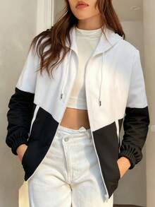 (Autumn/Winter) Women's Color Block Fashion Windproof Jacket For Fitness, Running, Workout, Women's Woven Hooded Casual Sports Camping Gym Hoodie, Best Autumn/Winter Gift For Girlfriend