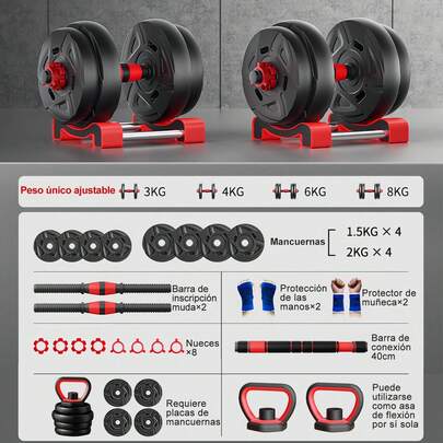 Mancuernas para ejercicios, Juego de mancuernas ajustables, 15KG, Mancuernas para hombres, Mancuernas para mujeres, Se pueden usar como Barbells, Kettlebells, Push-up Racks, Juegos de Fitness de Barbells y Mancuernas con varillas de conexión