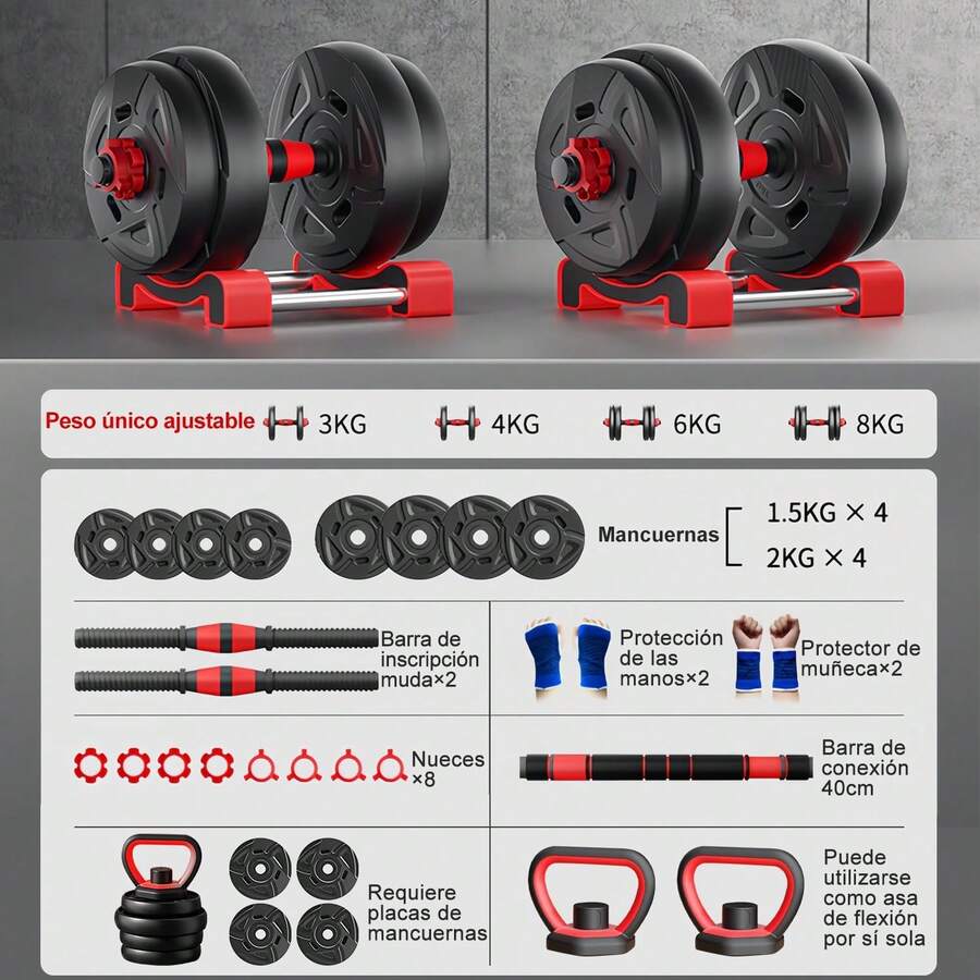 Mancuernas para ejercicios, Juego de mancuernas ajustables, 15KG, Mancuernas para hombres, Mancuernas para mujeres, Se pueden usar como Barbells, Kettlebells, Push-up Racks, Juegos de Fitness de Barbells y Mancuernas con varillas de conexión - 1 - Ver 1