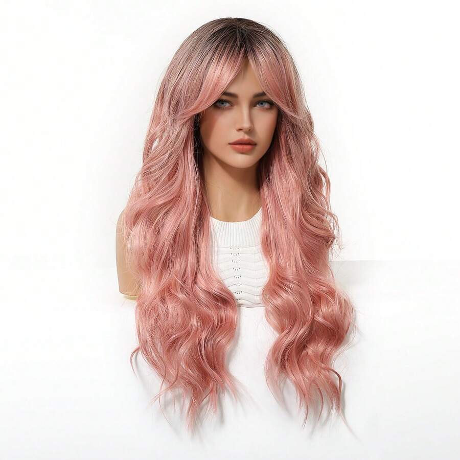 26-Inch Middle Part Long Body Wave Wigs Ombre Pink Wigs,Heat Resistant Synthetic Wigs For Women,For Cosplay,Daily,Party - Màu hồng ombre - Xem 1
