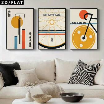 1/3pcs Minimalist Vintage Bauhaus Bicycle Medieval Modern Cycling Posters, Modern Aesthetic Art Canvas Wall Decor, Suitable For Living Room, Bathroom, Kitchen, Home Decoration, Wall Arts Pictures, Office Decoration Hanging Pictures(No Frame)