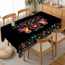 1pc Mexican Folkloric Hummingbird & Floral Tablecloth, Exotic Art Style Dining Table Decor Cloth, Rectangular Polyester Tablecloth, Easy To Clean, Ideal For Family Gatherings, Suitable For Daily Dining Room, Living Room, Home Party, Indoor/Outdoor Use - Multicolor - View 8