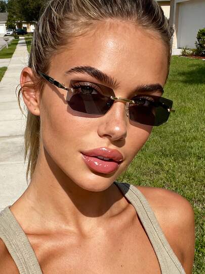 1 Pair Unisex Retro Rectangular Metal Frame Sunglasses, Brown Color, Suitable For Outdoor Activities, Sports Style, Travel, Festivals, Beach, Music Festivals, Vacations, Driving, Outings, Summer Accessories, Family Trips, Elegant Attire, Golf, Hiking, Street Style Accessories, Parties, Holidays, Street Style, Fishing, Sports, Vacations, Outdoor Activities