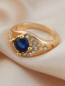 1PC Blue Synthetic Zirconia Jewelry, Moon Crescent Gold Color Wedding Jewelry Party Gifts Moon And Star Ring Minimalist Gift, Gift Ring For Her - 戒指 - 查看 4