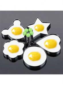 1/4/5 piezas Moldes de acero inoxidable para huevos - Molde para panqueques para huevos fritos y enrollados de huevo - Utensilio de cocina - Multicolor - Ver 7