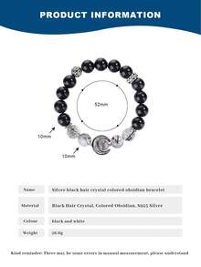 [VE] 1pc High-Quality S925 Silver Natural Colorful Agate & Black Obsidian Bracelet, Decorated With Elegant Shell Moon Pendant. Agate Is Multicolored And Obsidian Is Protective, Shell Moon Is Delicate And Romantic. Elastic Cord Design Fits Wrist Comfortably. Fashionable & Personalized, Great For Self-Wear Or Gift-Giving. Natural Gemstone Colors Are Random. - Bracelet - View 7