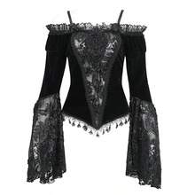EVA LADY 1pc Gothic Style Velvet Lace Off-Shoulder Top, Retro Formal Outfit For Autumn/Winter - Black - View 13