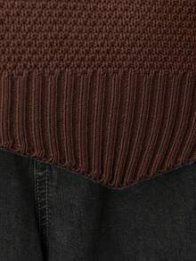 Plus Size Casual Solid Color Crew Neck Knit Sweater Vest - Brown - View 6