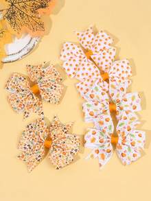 6pcs Orange & White Thanksgiving Day Hair Bows, Pumpkin & Corn Nuts Print Pinwheel Hair Clips, Cute Hair Accessories For Girls Teens Thanksgiving Gifts Party Daily