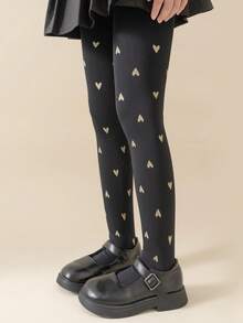 4 Pairs Girls' Heart & Bow Print Tight Leggings, High Density Knit, All Season - Multicolor - View 23