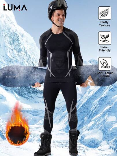 LUMA Men's Seamless Ski Underwear Set - Thermal, Moisture-Wicking, And Breathable Base Layer. Men's Compression Thermal Underwear For Sports, Designed For All-Day Comfort During Skiing.