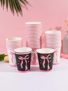 10/20/50个装粉色蝴蝶结一次性纸杯，可爱派对杯，适合女孩生日、迎婴派对、新娘送礼会、下午茶派对等场合 - 彩色 - 查看 6