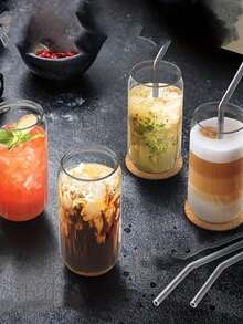 4pcs 16oz/500ml Glass Cups With Lids And Straws, Jar-Style Drinking Glasses, Coffee Mugs, Reusable Straws And Straw Cleaner, Suitable For Restaurant/Hotel/Commercial Use, New Year, Valentine's Day Beverages, Gifts - Multicolor - View 4