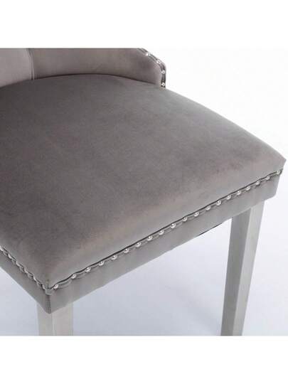 Furniture, Nikki Moderne Collection, High End Upholstered Solid Wood Contemporary Dining Stoel Chrome Stainless Steel Legs Nail Ornament, Set Of 2, Grijs Chrome, DE1701GY view 9