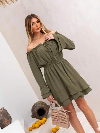 Vestido Mary Feminino Curto com Amarração Frontal Manga Longa Moda Bonita