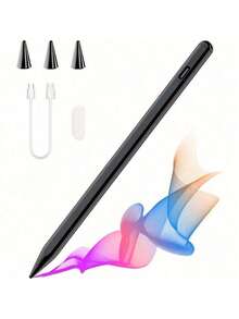 Lápiz táctil 2 en 1, usado para dibujar y escribir, compatible con pantallas táctiles capacitivas, carga USB con tubo de metal, colores opcionales blanco, negro, rosa, degradado - perfecto para dispositivos Android e iPad Air, bolígrafos para tabletas, teléfonos inteligentes - Negro - Ver 1