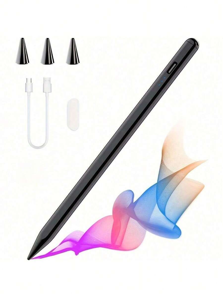 Lápiz táctil 2 en 1, usado para dibujar y escribir, compatible con pantallas táctiles capacitivas, carga USB con tubo de metal, colores opcionales blanco, negro, rosa, degradado - perfecto para dispositivos Android e iPad Air, bolígrafos para tabletas, teléfonos inteligentes - Negro - Ver 1