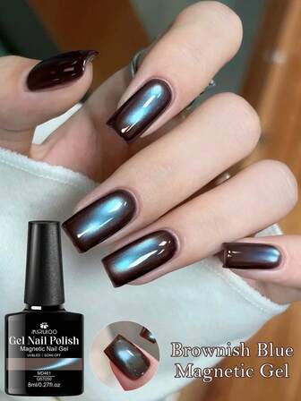  MSRUIOO 8ml 磁性凝胶指甲油，棕色和蓝色珠光，持久亮泽，适用于美甲沙龙，可卸除，沙龙级美甲护理，优雅美甲设计，高品质指甲凝胶