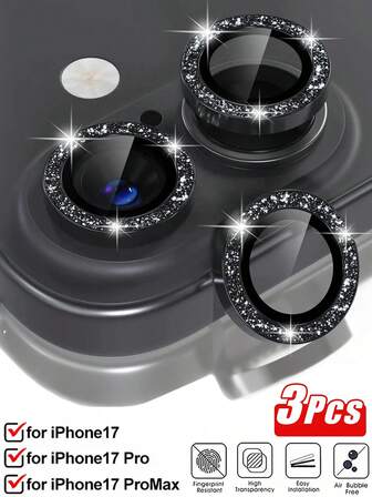 3 件装适用于 17/17 Pro/17 Pro Max/17 Air/16Pro Max/适用于 16 Pro 16 16PLUS 15PRO MAX 14 15 13 11 12 相机镜头保护膜 9H 钢化玻璃盖防摔防刮、自动对齐、夜间拍摄模式