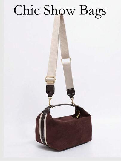 2025 Retro Fashion Spring New Product Large Capacity Women's Bag Side Stripe Belt Decoration Casual Shoulder Handheld Crossbody Bag