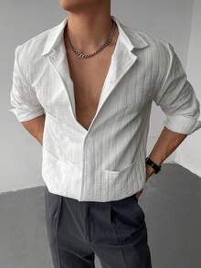 WAIT HIM Chaqueta casual con botones delanteros de unicolor para hombres - Blanco - Ver 5