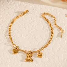 1条高品质不锈钢手链，配有可爱的熊形吊坠，18K镀金，动物造型手链，男女皆宜，适合日常佩戴、派对等场合，是馈赠佳品。 - 金色 - 查看 10