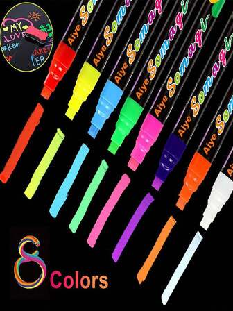 8色可擦荧光液体粉笔，适用于在广告荧光板上书写、绘画、涂鸦，随机组合