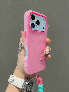 1pc Fashionable Minimalist Solid Color Anti-Scratch Anti-Fingerprint Protective Phone Case With Matching Lanyard Accessory, Compatible With IPhone 17/17 Air/17 Pro/17 Pro Max, 16 Pro Max, 16, 15, 14 Plus, 13, 12, 11 - Hot Pink - View 6