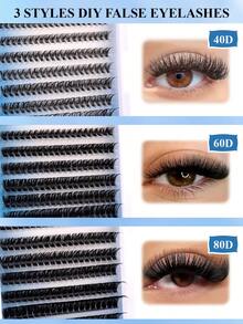 200pcs Fluffy False Eyelashes Set, 40D+60D+80D Thick Individual Lashes, Lengthening & Curling Lashes, 10-16mm Delicate Lashes, Suitable For Travel, Daily Wear (Beginner Friendly), Wedding, Date, Party, Holiday, Ideal For Christmas/Halloween/Gifts - D - View 6