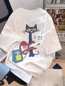 Teen Girl Guitar Cat Print Graphic Tees For Girl Short Sleeve T Shirts,Teen Girl's Summer Tops Crewneck Shirt BlouseMinimalist Style  Sweatshirt ,Oversized Tee - trắng - Xem 8