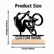 1pc Unique Personalized Custom Metal Art Ornaments, Custom Name Bicycle Player And Jesus & Of Peace Metal Ornaments, Farmhouse Wall Decor With Wooden Frame, Perfect For Gardens, Patio, Cottagecore Themes Whimsical Desk Decor With Wooden Base, Ideal For Nurseries,Christmas Gift Supplies