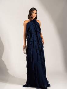 Layered Party Dress For Bridesmaids - Navy Blue - View 1