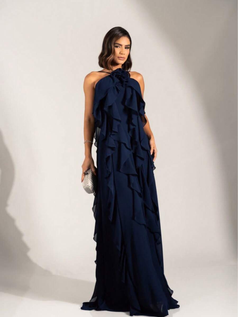 Layered Party Dress For Bridesmaids - Navy Blue - View 1