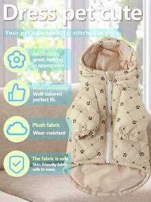 1pc Soft & Cute Pet Dog Apparel, Fashionable Design, Comfortable Soft Material, Dotted Rhombus Pattern, Paw Print Graphic, Hooded Winter Coat, Versatile For Spring, Autumn & Winter, High-Quality & Stylish