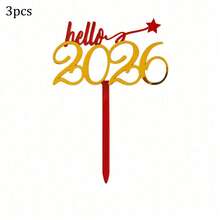 1pc/3pcs/6pcs Hello 2026 Gold Black Acrylic Cake Topper For Happy New Year Merry Christmas Party Cake Decoration Supplies