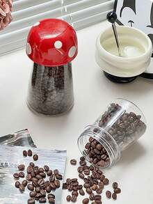1pc Mushroom Sealed Jar,Coffee Storage Jar,Storage Container Airtight Food Jars,Covered Grain Storage Box, Grain/Nut/Candy/Tea Storage Jar, High-Value Storage Jar,Kitchen Plastic Canisters,Wide Mouth Pantry Clear Jar - 彩色 - 查看 2