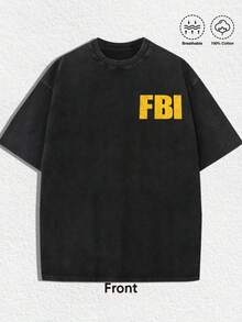 1 PCS "Retro Religious 'F*B*I - Firm Believer In Jesus' Typographic" Print, Vintage Distressed Aesthetics, Spring/Summer Men Women Clothes, Regular Fit T-Shirt, Christmas & Religious Events, Men's Women's Casual Everyday Top, They Are Excellent Gifts For Friends And Family, 100% Cotton Tees Feature, A Youthful And Fashionable Design, Graphic Tees Men, Graphic Tees Women, Urban Fashion, Street Style, Casual Hangouts, Religious Gatherings, Daily Leisure - 黑色 - 查看 2