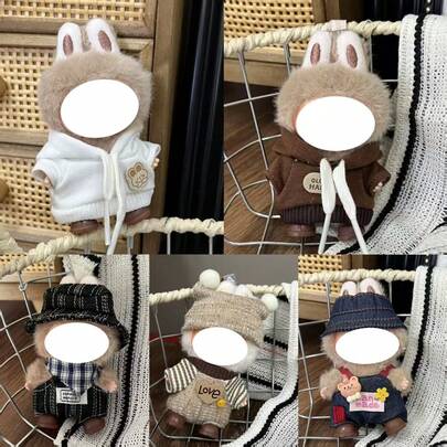 适用于 娃娃的 4.0 迷你版服装，第四代 时尚连帽衫套装，休闲百搭背带裤，盲盒挂饰，娃娃服装套装，第四代 （不含娃娃）