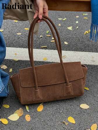Retro, Minimalist, Elegant And Grand, Fashionable & Versatile Women's Shoulder Bag, Handbag & Underarm Bag - Made Of Suede Material, With Two Hand Straps And Flip-Top Design. Suitable For Daily Commuting, Shopping, Workplace, Etc. It Can Hold Cosmetics And Daily Essentials.