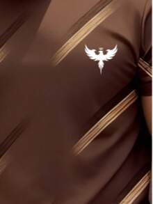 经典棕色条纹印花加大码男士短袖短裤套装，户外运动两件套，日常小标百搭套装，加大码度假装