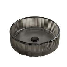 SONNY 36cm Washbasin, Round Glass Washbasin Without Tap, Transparent Black - Black + Glass - View 7