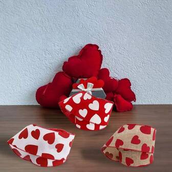 1条心形印花丝带，情人节礼物包装丝带，生日、婚礼、节日派对、DIY礼盒装饰丝带，带铁丝边，可保持形状并进行装饰