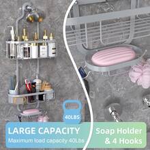 1PC Over-The-Head Shower Organizer With Hooks, Shower Caddy Hanging Bathroom Organizer, Rustproof Shower Shelf For Inside Shower - No Drilling Shower Racks Over Showerhead - Bath Shower Shelves Rack For Shampoo Soap - 圓形籃款 - 查看 7