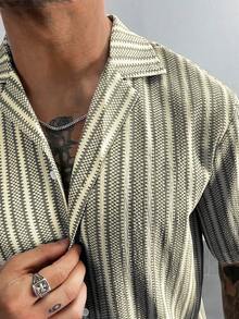 Bộ 2 món áo và quần short dệt kim móc kiểu Bohemian GloMan dành cho nam, áo sơ mi kẻ sọc nhiều màu, thích hợp cho bãi biển, lễ hội âm nhạc, kỳ nghỉ ở Hawaii, món quà tuyệt vời dành cho nam giới, phong cách nghỉ dưỡng cổ điển. - Màu be - Xem 5