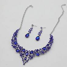 Clear Crystal Rib Statement Necklace Earrings Set Spark Rhinestone Women Jewelry Set Chunky Bridal Teal Crystal Drop Accessories For Ladies And Bridesmaids{Inchcolor_nameinch:InchBlueinch} - Blue - 查看 5