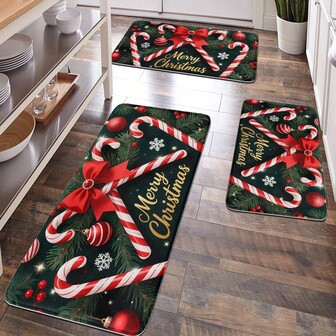 1 pieza Decoración navideña, Decoración del hogar, Decoración de la habitación, Decoración del baño, Alfombra de baño, Alfombra de baño antideslizante, Decoración de cocina, Alfombra de cocina, Alfombra, Juego de baño, Felpudo de entrada, Felpudo, Superficie suave y esponjosa, Decoración del hogar, Alfombra antifatiga, Árbol de Navidad, Adornos navideños y alfombra con diseño de bastón de caramelo, Decoración temática de Navidad y Año Nuevo, Superficie suave y cómoda "Feliz Navidad", relaja los pies, reduce la fatiga