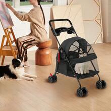 Faltbarer Haustierwagen Bis 18 Kg – Leichter Hunde- & Katzenbuggy Mit Ausziehbarem Verdeck, Ideal Für Reisen, Spaziergänge & Outdoor-Abenteuer - Schwarz - Übersicht 3