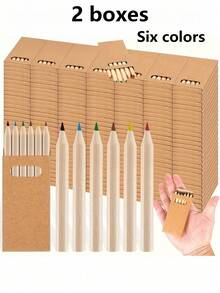 12/24/36/48/60/72/96 pezzi Set di matite colorate mini. 6 pezzi in una scatola, matite corte portatili da 3,5 pollici che coprono 6 colori diversi; pre-temperate, in materiale di legno. Ideale per feste di compleanno in famiglia, insegnanti scolastici, nonché per creazioni artistiche, artigianato, cancelleria, disegno, insegnamento in classe e strumenti d'arte. - Multicolore - Visualizzare 19
