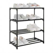 1 Piece Stackable Shoe Rack - Sturdy Black Metal And Plastic Design, Suitable For Entryway, Closet, Garage, Living Room Or Bedroom Storage - Space-Saving Sneaker And Shoe Organizer Rack